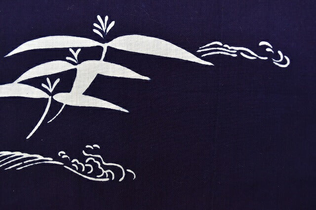 Vintage Japanese Yukata | Women's Yukata | Navy Cotton | Wave Pine Pattern | Retro Indigo | Petite Size SS | Sustainable | ss0435b