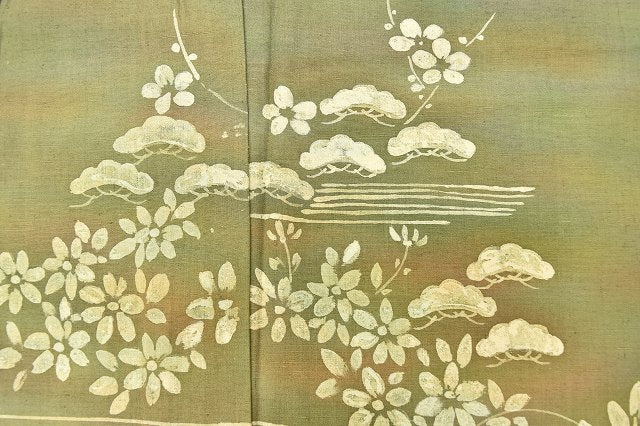 Vintage Japanese Kimono | Tsumugi | Green Silk | Botanical Bokashi | Unlined | Petite Size S | Sustainable | ss0447b