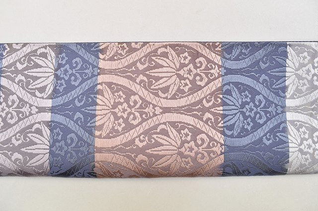 Vintage Japanese Obi | Fukuro Obi | Gray Silk | Tatewaku Pattern | Kara-ori | Casual | Sustainable | ss0452b