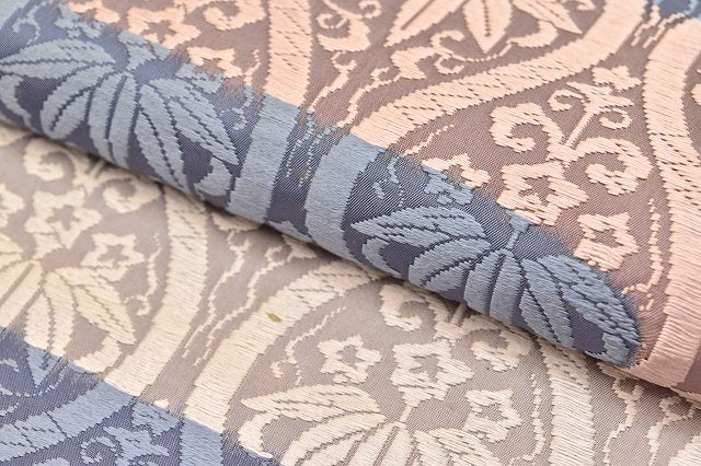 Vintage Japanese Obi | Fukuro Obi | Gray Silk | Tatewaku Pattern | Kara-ori | Casual | Sustainable | ss0452b