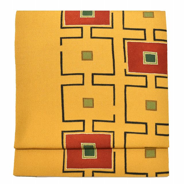 Vintage Japanese Obi | Nagoya Obi | Brown Silk Chirimen | Geometric | Dye Obi | Nine-sun | Excellent | Sustainable | ss0485b