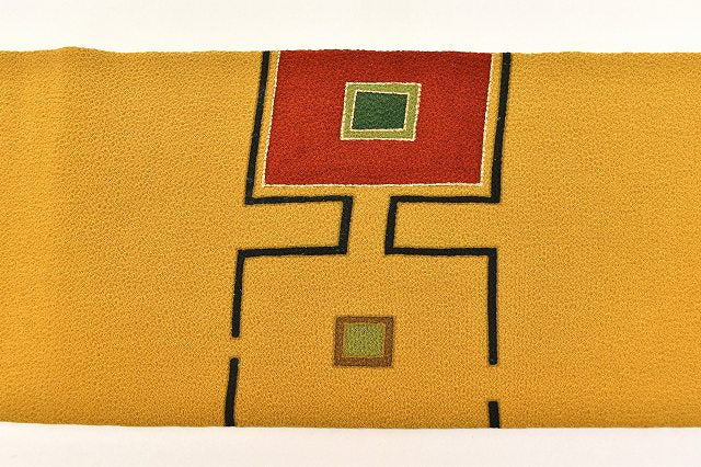 Vintage Japanese Obi | Nagoya Obi | Brown Silk Chirimen | Geometric | Dye Obi | Nine-sun | Excellent | Sustainable | ss0485b