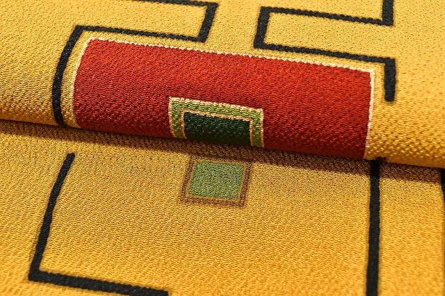 Vintage Japanese Obi | Nagoya Obi | Brown Silk Chirimen | Geometric | Dye Obi | Nine-sun | Excellent | Sustainable | ss0485b
