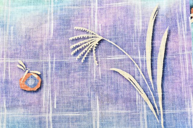 Vintage Japanese Yukata | Women's Yukata | Purple Blue Cotton | Dragonfly Pampas Pattern | Tall Size LL | Sustainable | ss0492b