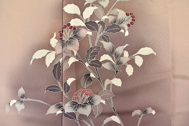 Vintage Japanese Kimono | Tsukesage | Purple Silk | Nandina Pattern | Yuzen | Size L | Sustainable | ss0514b