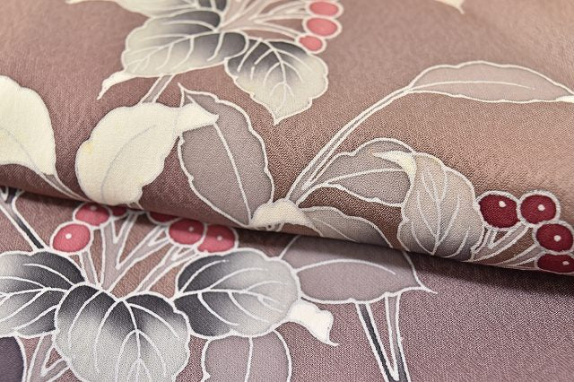 Vintage Japanese Kimono | Tsukesage | Purple Silk | Nandina Pattern | Yuzen | Size L | Sustainable | ss0514b