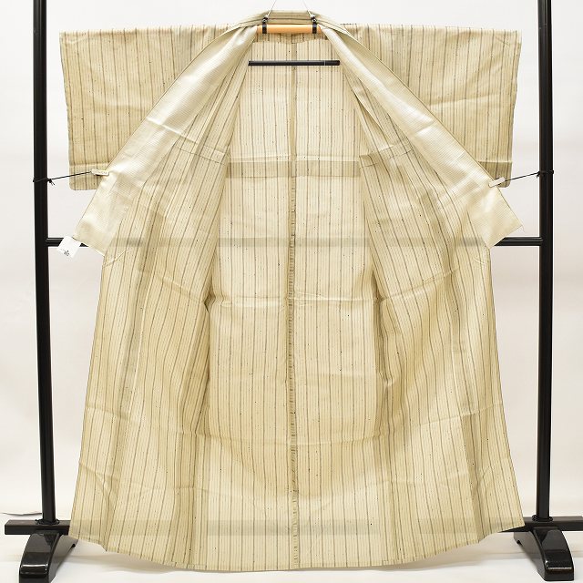 Vintage Japanese Kimono | Summer Tsumugi | Beige Silk | Stripe Pattern | Petite Size S | Sustainable | ss0530b