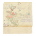 Vintage Japanese Obi | Summer Nagoya Obi | Beige Silk Ro-tsuzure | E-gasumi Floral | Eight-sun | Embroidery | Sustainable | ss0543b