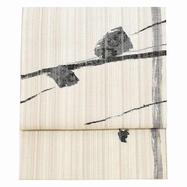Vintage Japanese Obi | Summer Fukuro Obi | Beige White Silk | Botanical Pattern | Casual | Sustainable | ss0546b