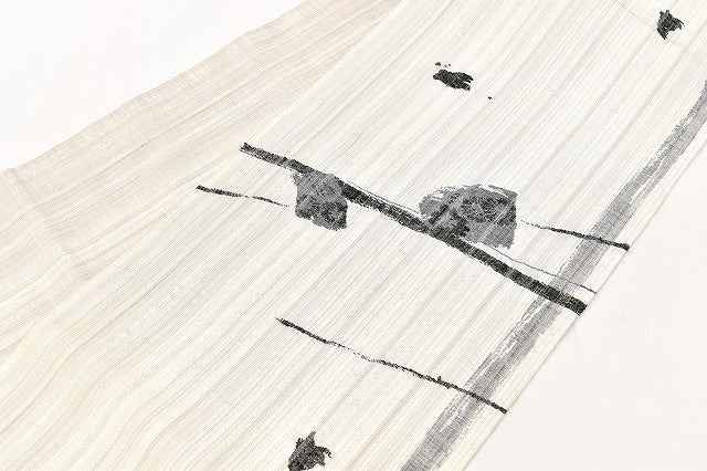 Vintage Japanese Obi | Summer Fukuro Obi | Beige White Silk | Botanical Pattern | Casual | Sustainable | ss0546b