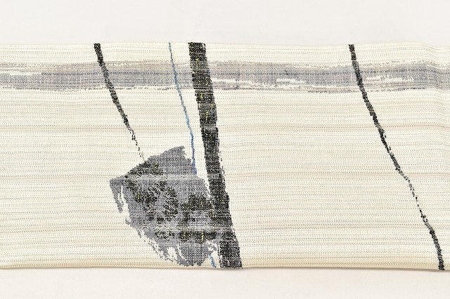 Vintage Japanese Obi | Summer Fukuro Obi | Beige White Silk | Botanical Pattern | Casual | Sustainable | ss0546b