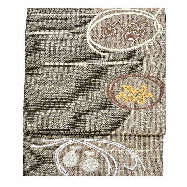Vintage Japanese Obi | Summer Sha-re Fukuro Obi | Brown Black Silk | Vegetable Pattern | Nishijin | Certified | Sustainable | ss0550b