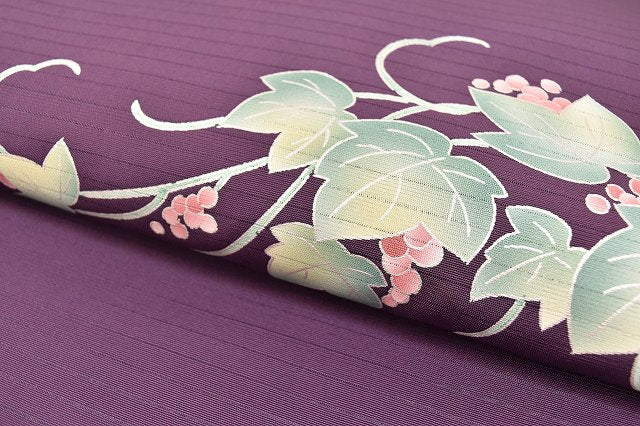 Vintage Japanese Obi | Summer Nagoya Obi | Purple Silk Ro | Grape Pattern | Nine-sun | Sustainable | ss0553b
