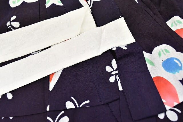 Vintage Japanese Yukata | Girl's Yukata | Navy Cotton | Tulip Butterfly Pattern | Unused | Children's Size | Sustainable | ss0554b