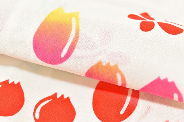 Vintage Japanese Yukata | Girl's Yukata | White Cotton | Tulip Pattern | Unused | Children's Size | Sustainable | ss0557b