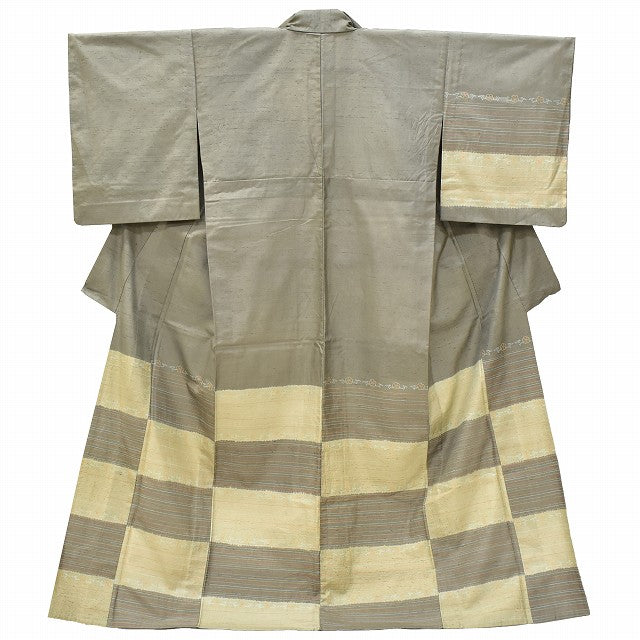 Vintage Japanese Kimono | Hakusan Tsumugi | Gray Silk | Checkerboard Stripe | Unlined | Size L | Sustainable | ss0571b