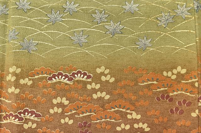 Vintage Japanese Kimono | Tsumugi | Green Silk | Botanical Pattern | One Crest | Houmongi Style | Size L | Sustainable | ss0578b