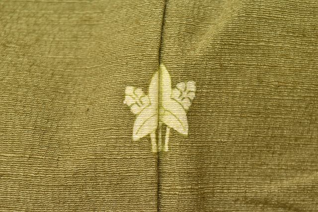 Vintage Japanese Kimono | Tsumugi | Green Silk | Botanical Pattern | One Crest | Houmongi Style | Size L | Sustainable | ss0578b