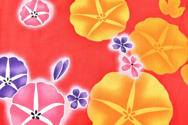 Vintage Japanese Yukata | Women's Yukata | Red Cotton | Morning Glory Pattern | Size L | Sustainable | ss0614b