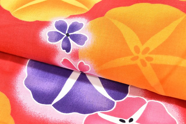 Vintage Japanese Yukata | Women's Yukata | Red Cotton | Morning Glory Pattern | Size L | Sustainable | ss0614b