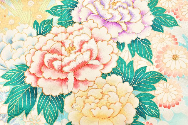 Vintage Japanese Kimono | Furisode & Nagajuban Set | Orange Silk | Four-season Floral | Shibori Gold Embroidery | Sustainable | ss0662b