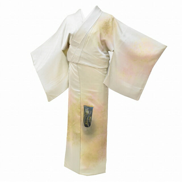 Vintage Japanese Kimono | Tsukesage | Gray Silk | Vessel Pattern | Fukuda Kishiro Living National Treasure | Size M | Sustainable | ss0672b