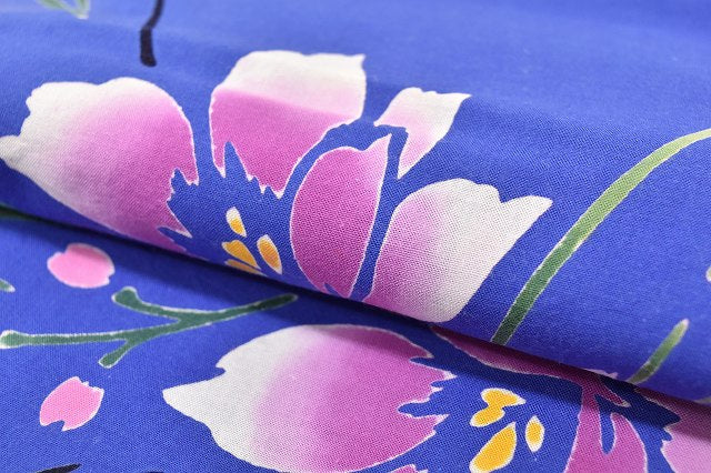 Vintage Japanese Yukata | Women's Yukata | Navy Cotton | Floral | Petite Size SS | Sustainable | ss0690b