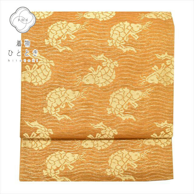 Vintage Japanese Obi | Summer Fukuro Obi | Brown Silk Ro | Araisoﾓ Rough Coast Pattern | Six-width | Gold Thread | Sustainable | ss0702b