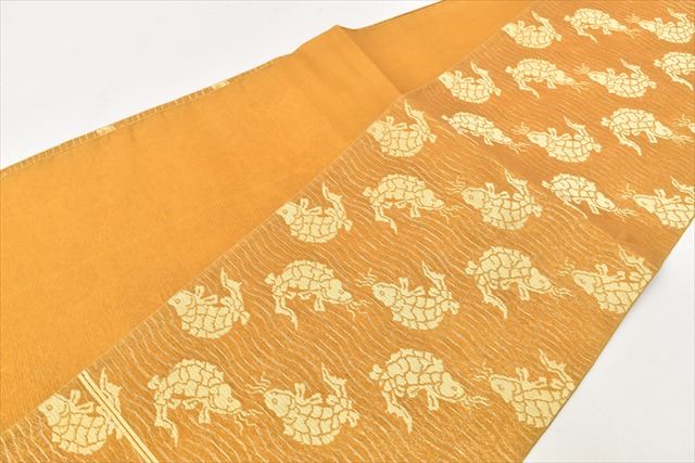 Vintage Japanese Obi | Summer Fukuro Obi | Brown Silk Ro | Araisoﾓ Rough Coast Pattern | Six-width | Gold Thread | Sustainable | ss0702b