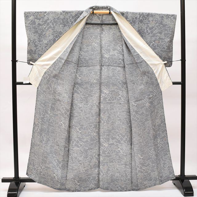 Vintage Japanese Kimono | Komon | Gray Silk Crepe | Landscape Pattern | Unlined | Petite Size S | Sustainable | ss0716b