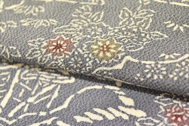 Vintage Japanese Kimono | Komon | Gray Silk Crepe | Landscape Pattern | Unlined | Petite Size S | Sustainable | ss0716b