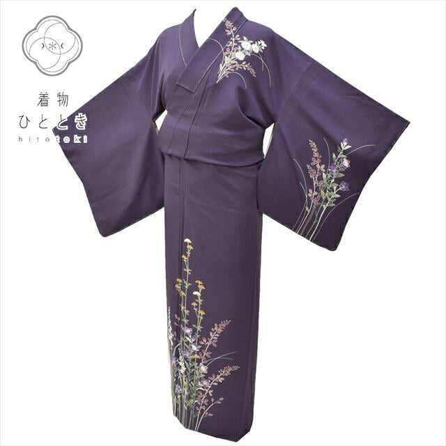 Vintage Japanese Kimono | Houmongi | Purple Silk | Floral | Kaga Yuzen | Artist Signed | Unused | Size L | Sustainable | ss0748b