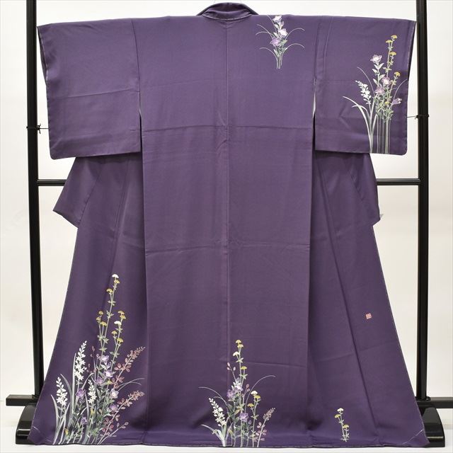 Vintage Japanese Kimono | Houmongi | Purple Silk | Floral | Kaga Yuzen | Artist Signed | Unused | Size L | Sustainable | ss0748b