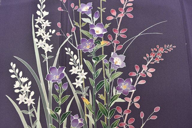 Vintage Japanese Kimono | Houmongi | Purple Silk | Floral | Kaga Yuzen | Artist Signed | Unused | Size L | Sustainable | ss0748b