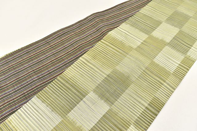 Vintage Japanese Obi | Sha-re Fukuro Obi | Green Silk | Lattice Pattern | Reversible | Excellent | Sustainable | ss0763b