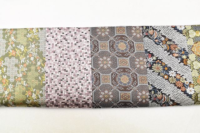 Vintage Japanese Obi | Sha-re Fukuro Obi | Purple Green Silk | Botanical | Yose-gara | Gold Thread | Unused | Sustainable | ss0771b