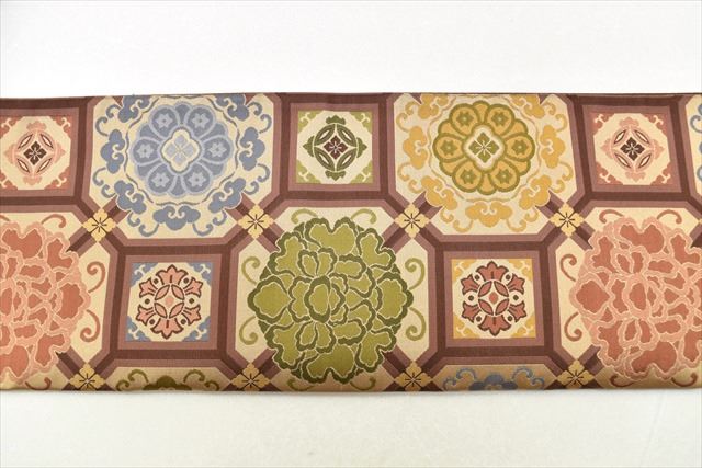 Vintage Japanese Obi | Sha-re Fukuro Obi | Beige Silk | Shokko Floral Pattern | Excellent | Sustainable | ss0772b