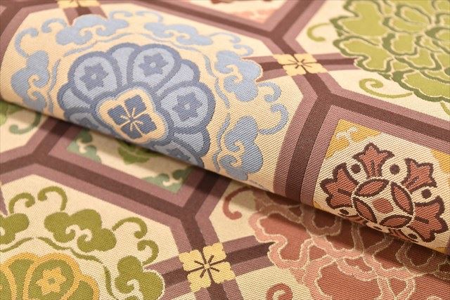 Vintage Japanese Obi | Sha-re Fukuro Obi | Beige Silk | Shokko Floral Pattern | Excellent | Sustainable | ss0772b