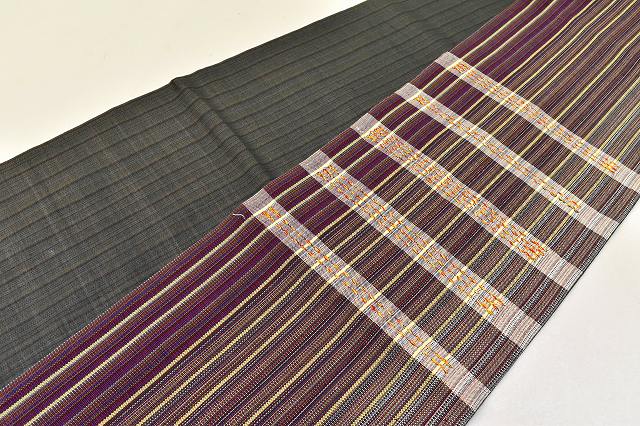 Vintage Japanese Obi | Sha-re Fukuro Obi | Purple Silk | Stripe Pattern | Casual | Sustainable | ss0793b