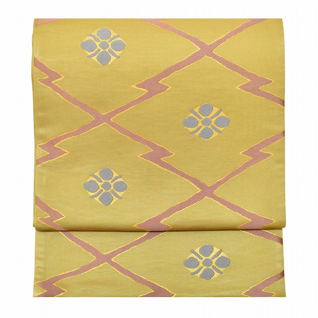 Vintage Japanese Obi | Fukuro Obi | Green Silk | Matsukawa-bishi Diamond Pattern | Kara-ori | Gold Thread | Formal | Sustainable | ss0794b