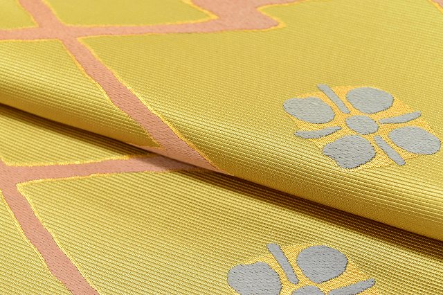 Vintage Japanese Obi | Fukuro Obi | Green Silk | Matsukawa-bishi Diamond Pattern | Kara-ori | Gold Thread | Formal | Sustainable | ss0794b