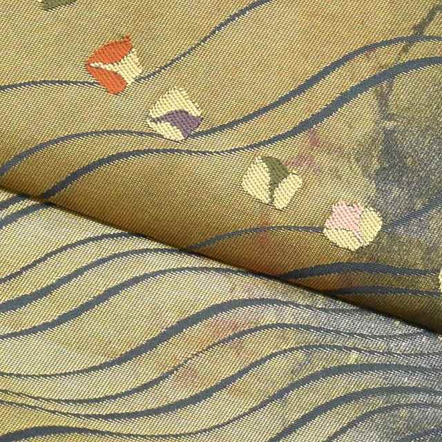Vintage Japanese Obi | Fukuro Obi | Gold Green Silk | Yokke Stripe | Nawa-mon Nishiki | Nagano Kogei | Sustainable | ss0796b