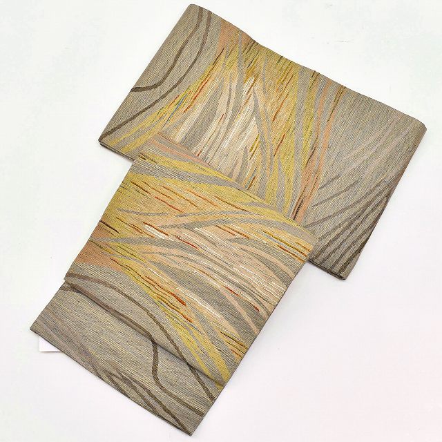 Vintage Japanese Obi | Sha-re Fukuro Obi | Gray Silk | Mountain Pattern | Hand-woven Kushi-ori | Unused | Sustainable | ss0820a27