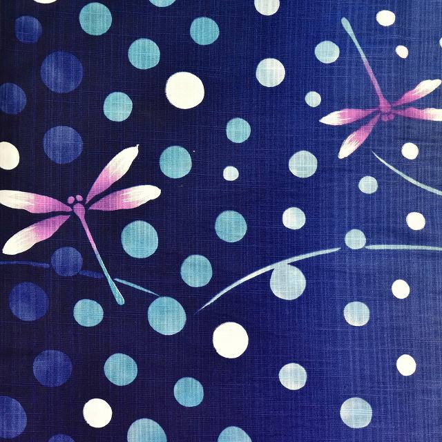 Vintage Japanese Yukata | Women's Yukata | Navy Cotton | Polka Dot Dragonfly Pattern | Size L | Sustainable | ss0839b