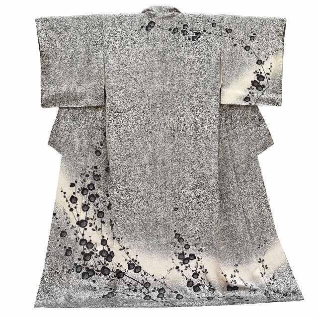 Vintage Japanese Kimono | Houmongi | Black Silk | Autumn Grasses | Raden Lacquer Tataki-zome | Size L | Sustainable | ss0872b