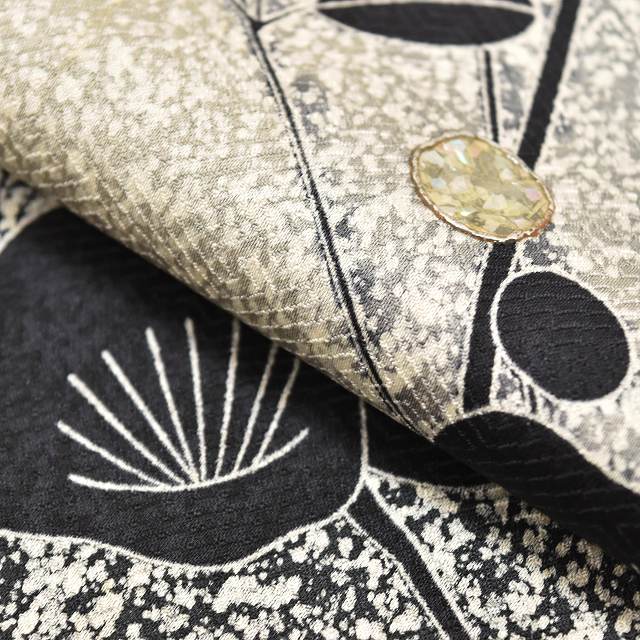 Vintage Japanese Kimono | Houmongi | Black Silk | Autumn Grasses | Raden Lacquer Tataki-zome | Size L | Sustainable | ss0872b