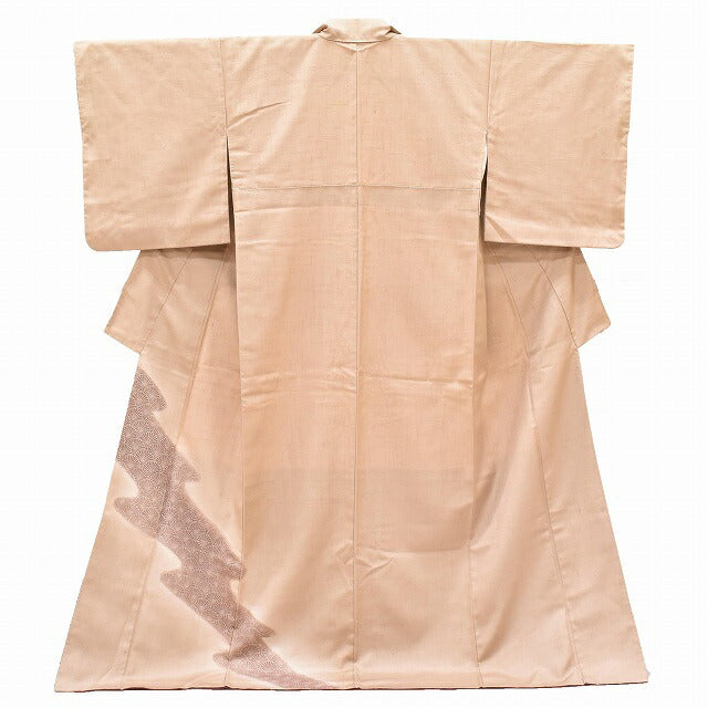 Vintage Japanese Kimono | Tokamachi Tsumugi | Brown Silk | Chrysanthemum Seigaiha Wave | Size L | Sustainable | ss0889b