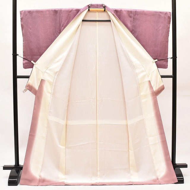 Vintage Japanese Kimono | Komon | Purple Silk | Stripe Pattern | Size L | Sustainable | ss0890b