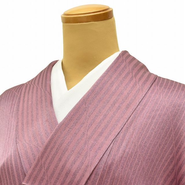 Vintage Japanese Kimono | Komon | Purple Silk | Stripe Pattern | Size L | Sustainable | ss0890b