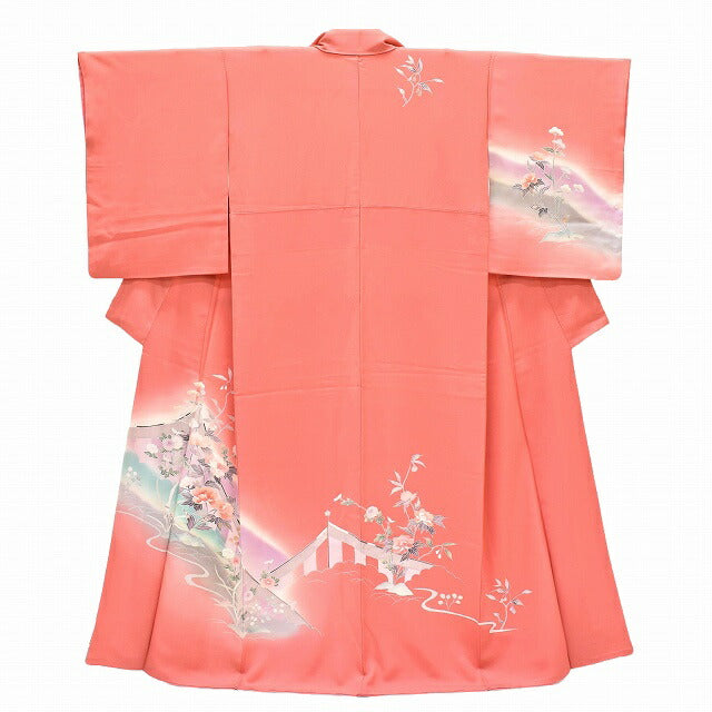 Vintage Japanese Kimono | Houmongi | Pink Silk | Four-season Floral | Kaga Yuzen | Petite Size S | Sustainable | ss0893b